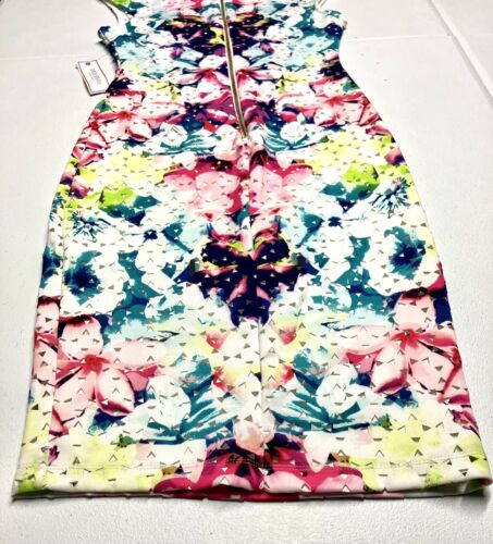 Bisou Bisou Women's White With Colors Sleeveless Zip Up Dress Size 2 NWT