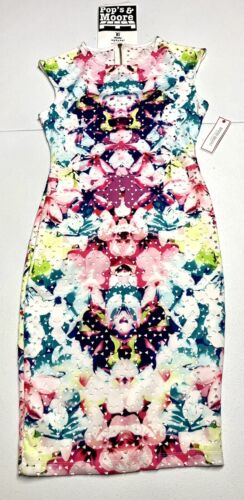 Bisou Bisou Women's White With Colors Sleeveless Zip Up Dress Size 2 NWT