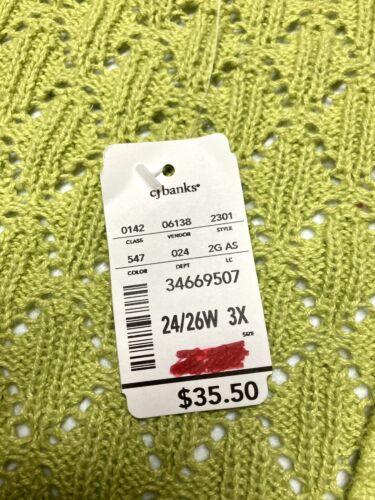 CJ Banks Women's Green Short Sleeve Sweater Size 3X NWT