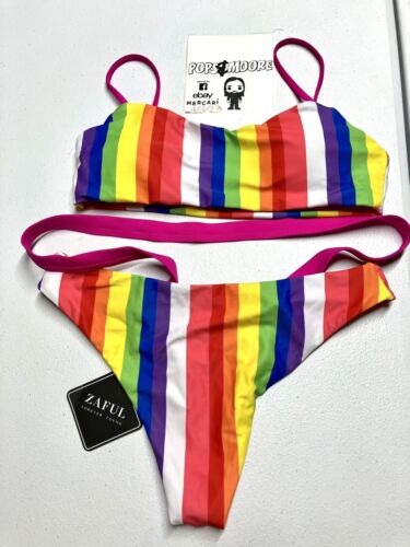 Zaful Women's Rainbow Stripped Sleeveless 2 Piece Swimwear Size Small NWT