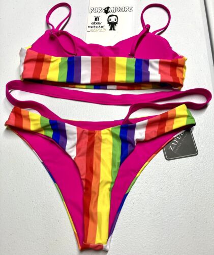 Zaful Women's Rainbow Stripped Sleeveless 2 Piece Swimwear Size Small NWT