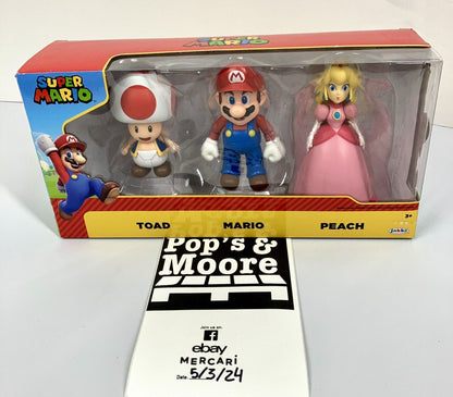 Nintendo Super Mario Toad, Mario, and Peach Action Figure Set 3 Pack Brand New