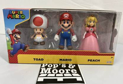 Nintendo Super Mario Toad, Mario, and Peach Action Figure Set 3 Pack Brand New