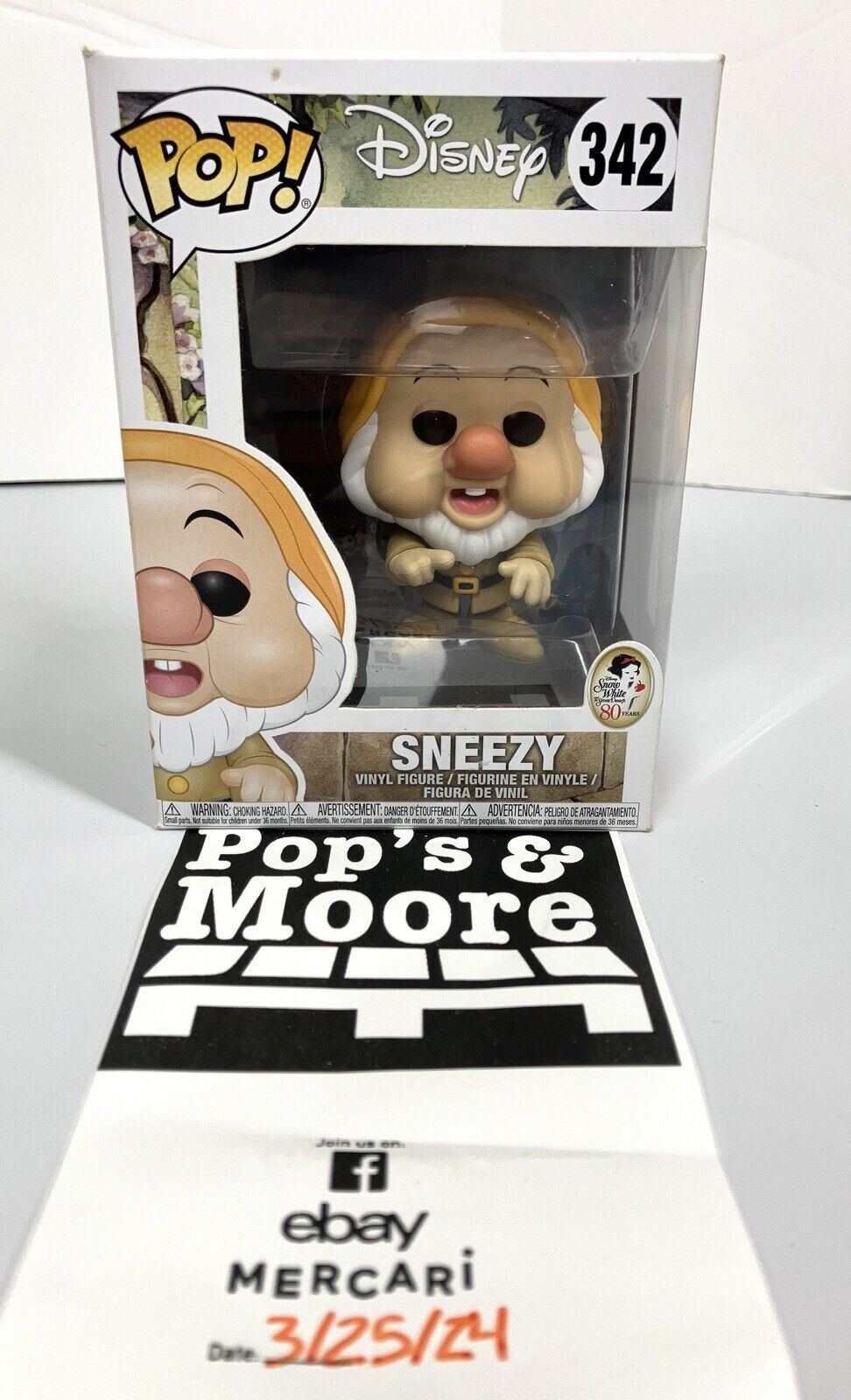 Funko Pop! Disney: Sneezy 342 Vaulted Vinyl Figure With Box damaged & Protector